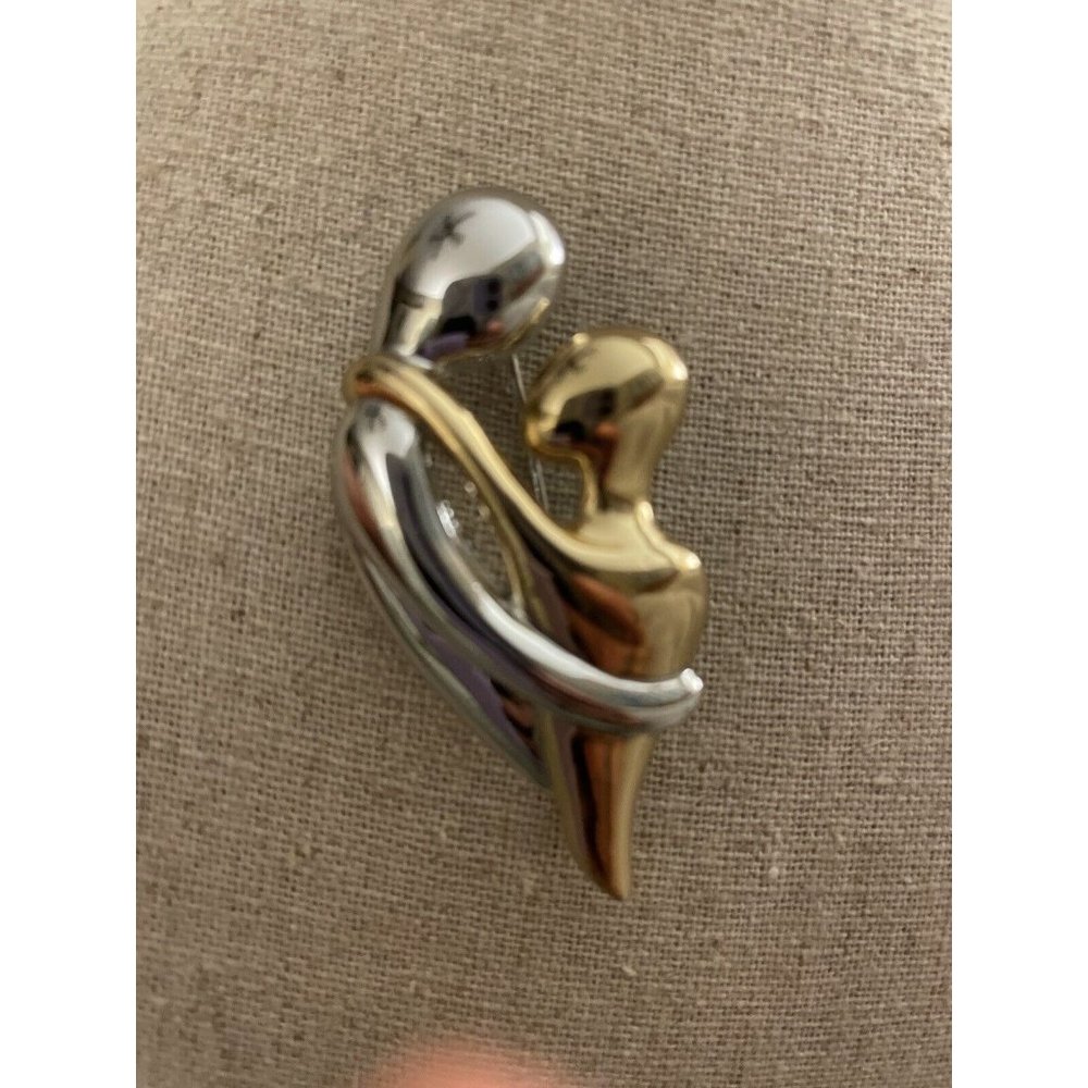 Vintage Pierre Balmain Lux Line Lovers Rhodium Plated Silver/Gold Broach
